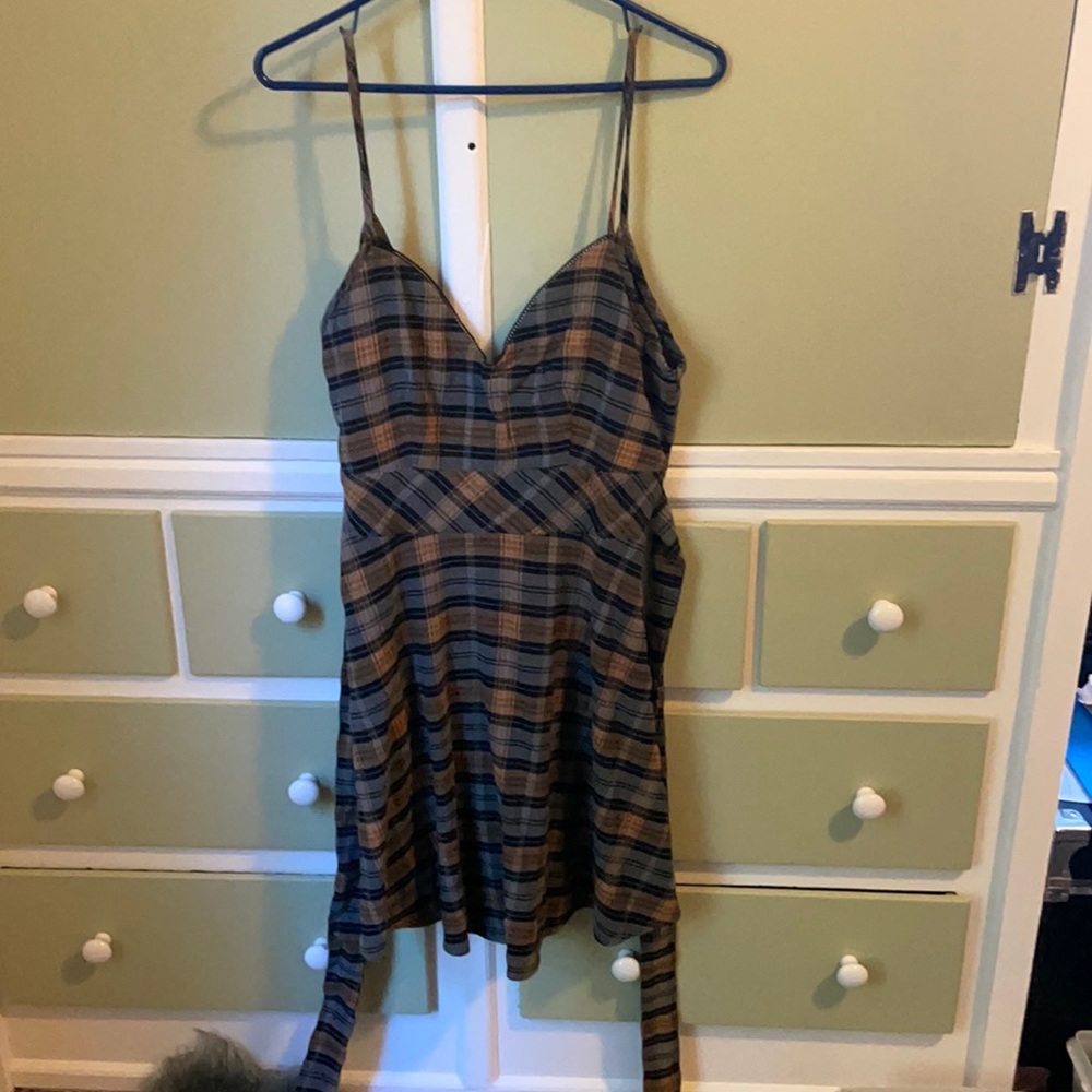 Mustard and grey plaid dress